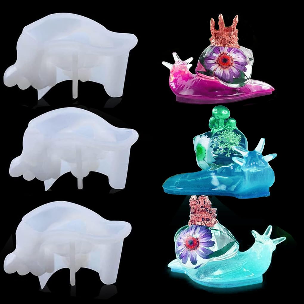 FineInno 3PCS Animal Resin Mould Snails Castle Silicone Mould for Casting Creative Epoxy Mould for DIY Jewelry Moulds for Candle Soap Decoration Home Ornament