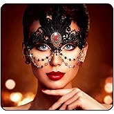 Flimire Women Masquerade Mask Black Sexy Lace Mask Feather Halloween Costume Mask Prom Party Venetian Masks for Mardi Gras