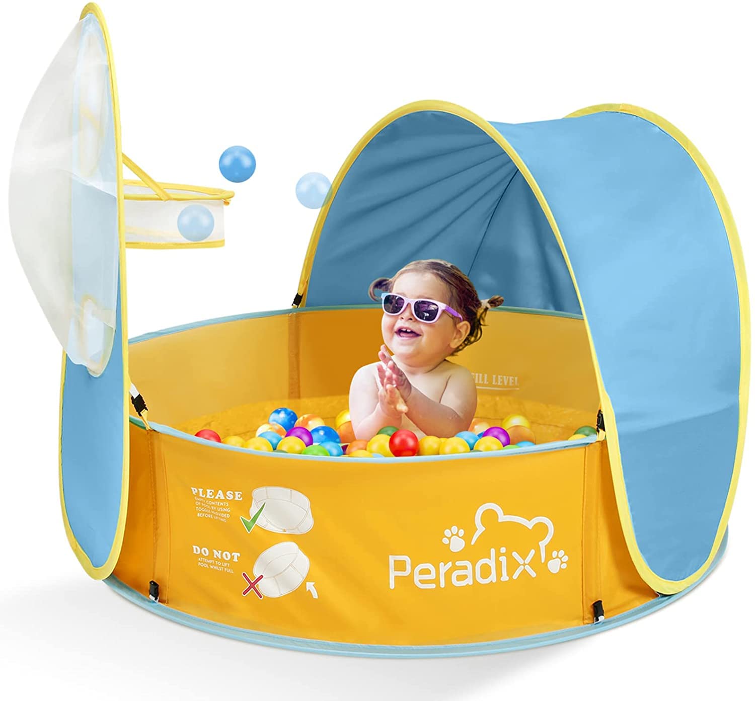 Peradix Ball Pit Play Tent/Paddling Pool 2 In 1 - Pop Up Play Tent With Sunshade And Basketball Hoop Toys For Kids/Baby -Available in all seasons — image 1