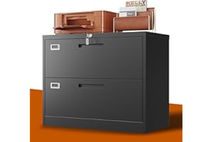 BYNSOE 2 Drawer Lateral File Cabinet Metal Filing Cabinet with Lock Office Home Steel Lateral File Cabinet for A4 Legal/Letter Size Lockable Wide Metal Cabinet,Assembly Required(2 Drawer, Black)