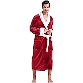 FashGudim Mens Robe Plush Robes for Men Warm Soft Fleece Bathrobe Calf Length Shawl Collar Short House Robes with Pockets
