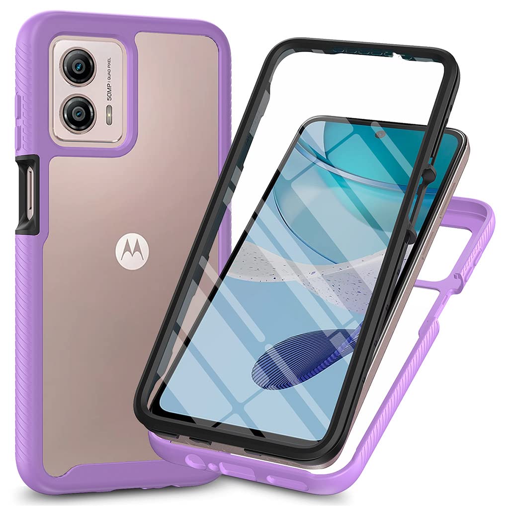 SEAHAI Clear Case for Motorola Moto G53 5G, [with Built-in Screen Protector] Military Grade Full Body Rugged Armor Cover, Heavy Duty Dropproof Shockproof Case - Light purple