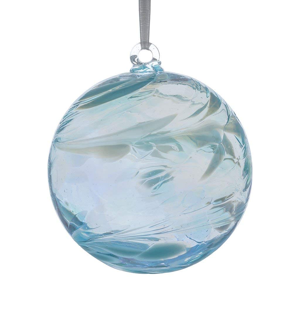 Sienna Glass March Birthstone Friendship Ball – 10cm Handcrafted Aquamarine Glass Ornament – Gift Boxed Hanging Decoration – Unique Handmade Keepsake for Birthdays, Home, Garden