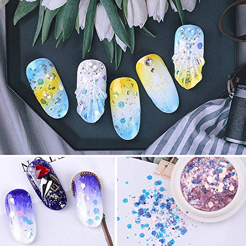Dasaba 8 Boxes Holographic Nail Art Glitter Sequins, Laser Gradient Glitter Powder Size Mixed Nail Art Decoration kits Set for Nail DIY Craft Accessories