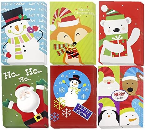 Christmas Happy Holiday Multicolor 6 Design Santa, Snowman, Polar Bear, Reindeer, Festive Characters, Colorful Greeting Cards with Envelopes - 36 Count, 5" x 7"