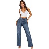 Hybrid & Company Womens Wide Leg High Rise Super Comfy Stretch Denim Pants Trendy Relaxed Fit Jeans with Pockets