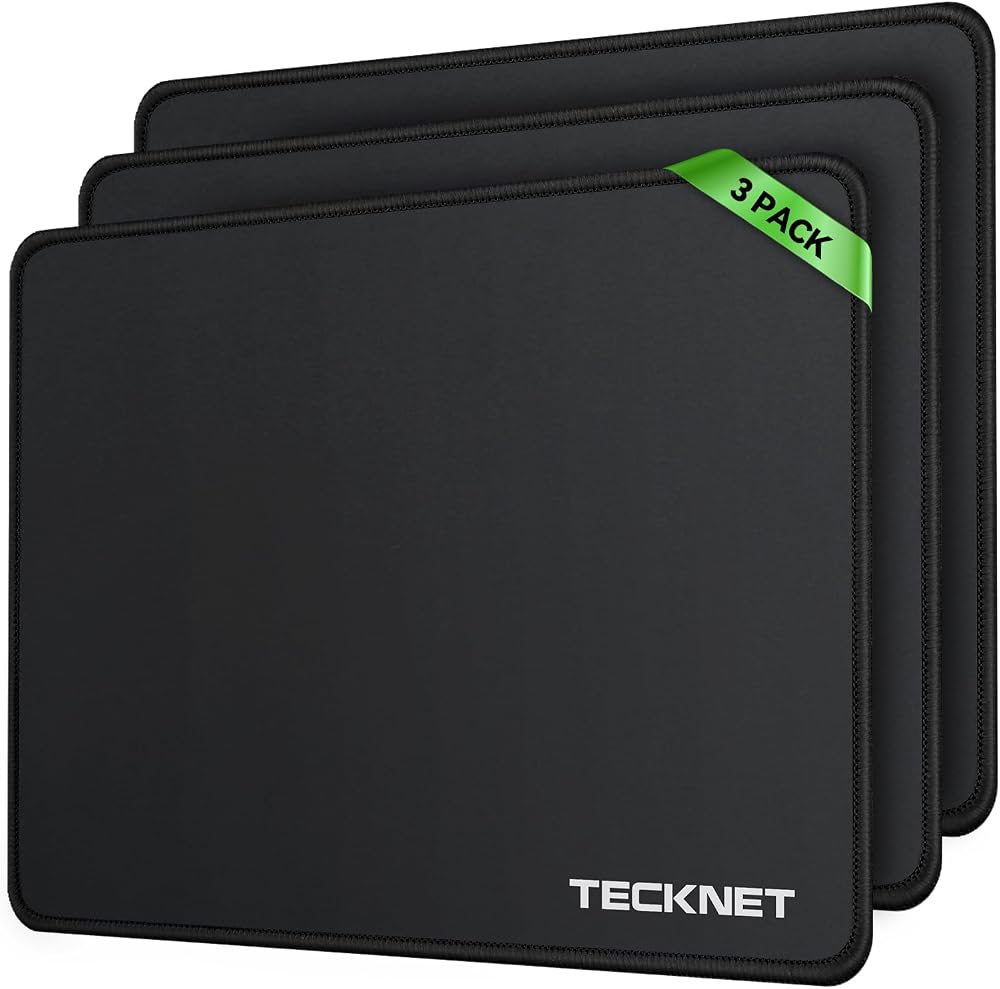 TECKNET Mouse Mat 3 Pack 270x210x3mm with Stitched Edges Non-Slip Waterproof