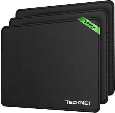 TECKNET Mouse Mat 3 Pack 270x210x3mm with Stitched Edges Non-Slip Waterproof