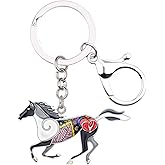 BONSNY Enamel Metal Horse Key chains For Women Girls Gifts Car Purse Animal Pendant Charms
