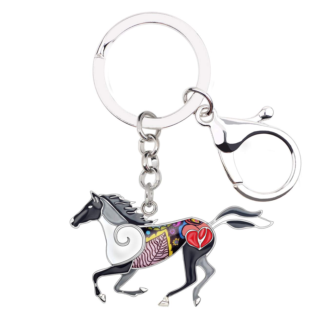 NEWEI Enamel Pony Horse Keychain Cute Keyrings for Women Girls Purse Bag Charm (Charcoal)