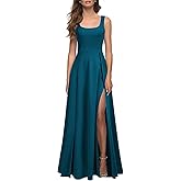 MUSHARE Women's Square Neck Sexy Split Cocktail Party Maxi Long Formal Dress