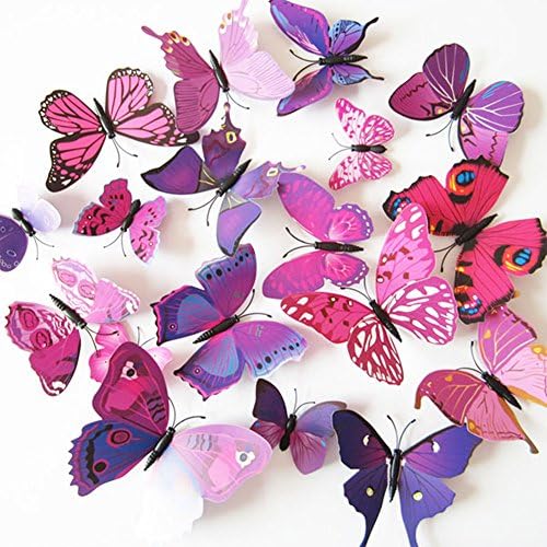 Vsecrety 48pcs 3D Butterfly Stickers Making Stickers Wall Stickers Crafts Butterflies with Sponge Gum (purple 48pcs)