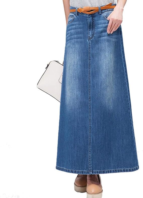 Amazon ハイウエスト デニム ロングスカート マキシ丈 Aライン デニムジーンズ スカート ロング丈 優雅 上品 オシャレ 通勤 ファッション レディース ジップ 付き タイト デニムミディアム フレアスカート フレアスカート スカート 通販
