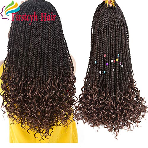 Goddess Senegal Twist Crochet Hair Curly Ends Synthetic Braiding Braids Hair High Temperature Kanekalon Ombre Hair Extensions 6Packs 30Strands/Pack (18, T1B/30)