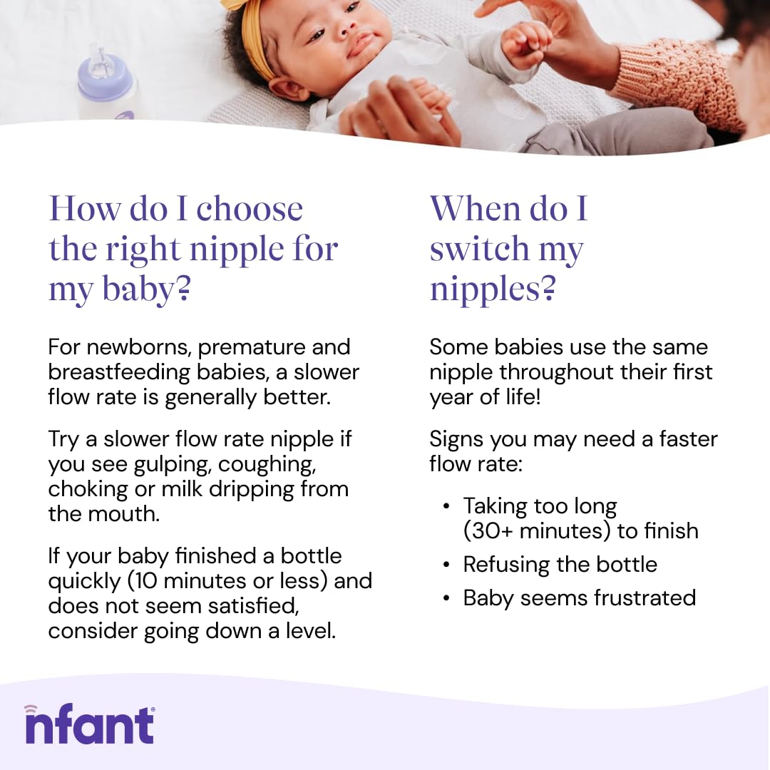 nfant | Slow Flow Nipple, Purple (6ml/min), 4-Pack