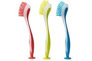 3Pcs Long Handled Dishwashing Tool with Secure Suction Cup Base Colorful Scrub Brushes for Pan Pots Scrubbing Needs Hygienic 