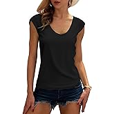 IPMQ Women's V Neck Basic T Shirts Modal Cap Sleeve Tops Casual Solid Tank Tees