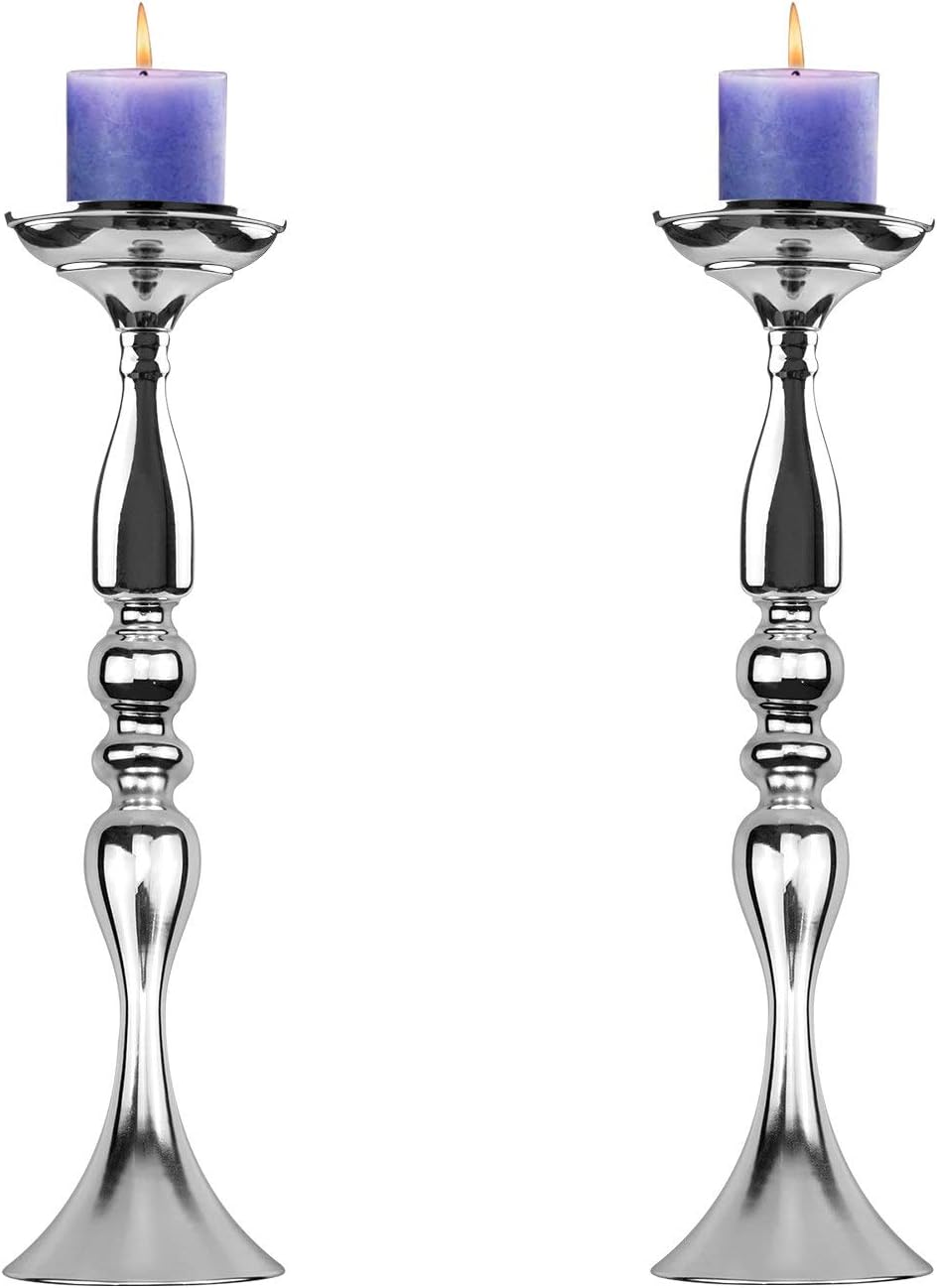 Tosnail 2 Pack 19.5" Tall Silver Candelabra Candle Holder Vase for Wedding Flowers Bouquet, Centerpiece: Home & Kitchen