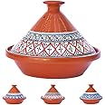 Kamsah Tagine Pot for Flavor Enrichment - Clay Pot for Cooking (10”, 3.1 QT) - Moroccan Ceramic Pots for Cooking with Lid & Serving Bowl - Medium Handmade Cookware, Bohemian Red, Non-Stick, Lead-Free