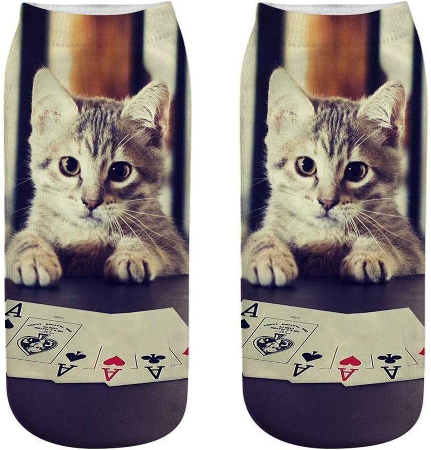 1 Pair Unisex Funny 3D Fashion Cat Printed Casual Socks Cute Low Cut Ankle Men Women Cotton Animals Dog Sports Stocking Harajuku Style Animal Pattern Christmas Breathable Stockings