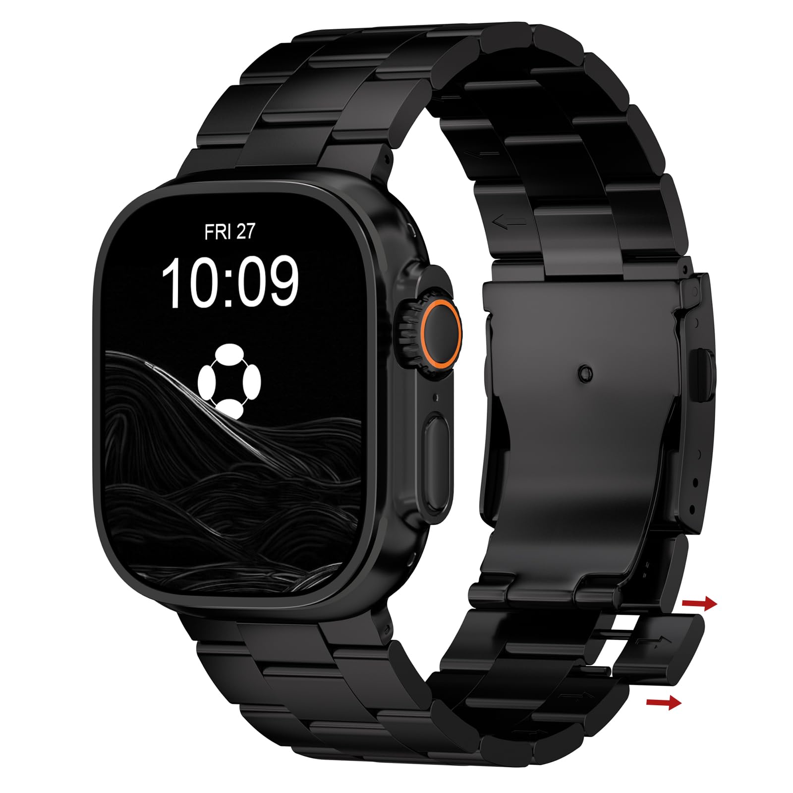 Photo 1 of FiNESTONE Titanium Band Compatible with Apple Watch Ultra 2/1 49mm, Series 10 46mm - 26mm Width No Tools Need Adjustable Strap for Men/Women, Adjustable Secure Foldover Clasp, Black Color