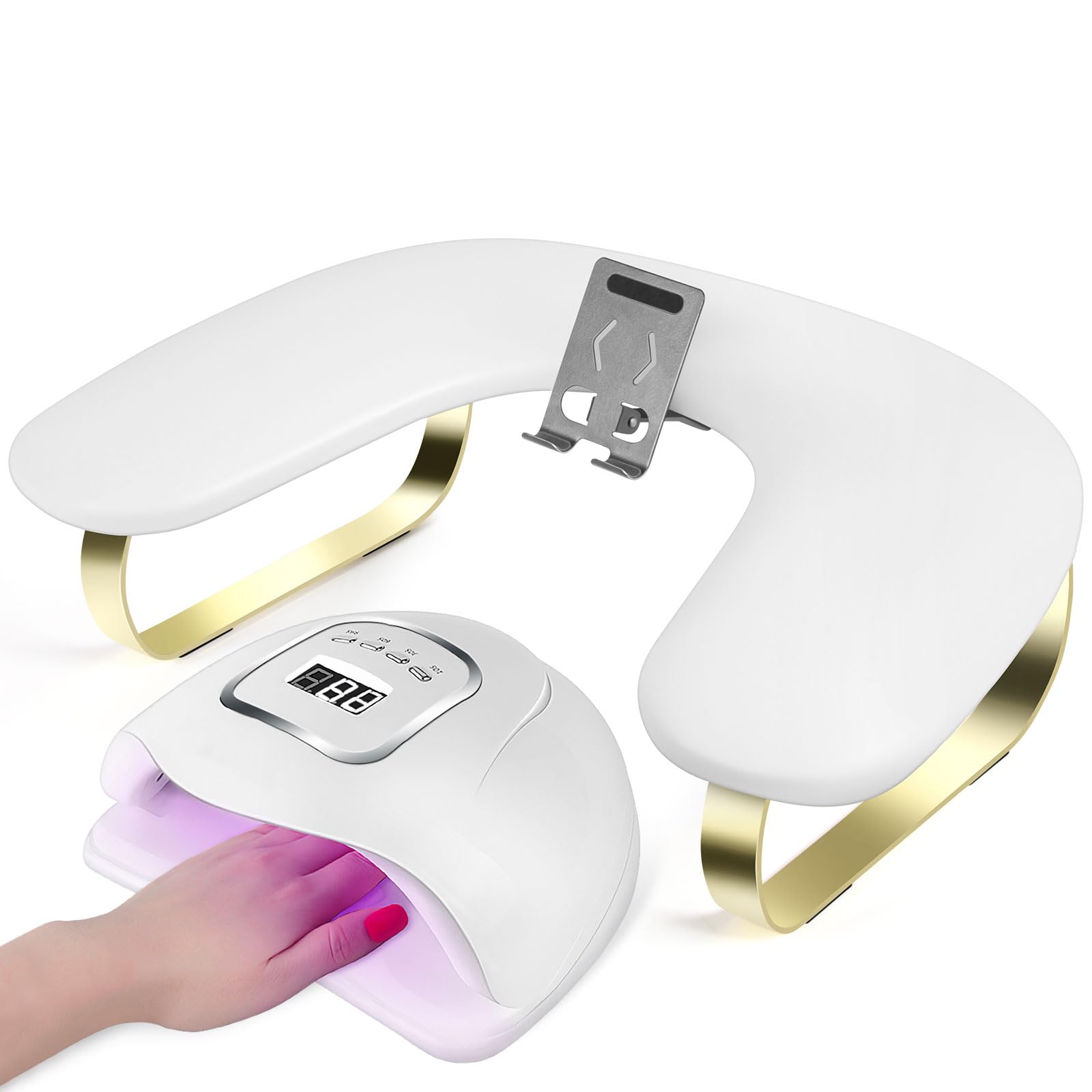 Photo 1 of Nail Arm Rest with Rotating Phone Holder, U-Shaped Arm Rest for Nails Tech, PU Leather Nail Tech Arm Rest, Hand Rest for Nails Tech, Manicure Hand Rests for Foot Hand Stand, White