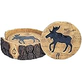 Moose Decor Wood and Log Look Coasters Set of 4