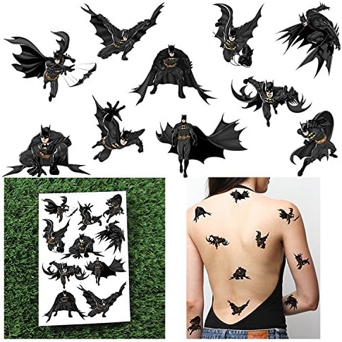 Sticks and Lemons - Batman Showtime - Removable Temporary Tattoos (Pack of 1 Sheet) 10 Unique Designs and Popular Batman Dark Knight Temporary Fake Tattoo Sheet - Long Lasting and Waterproof