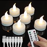 HONGJINGCHEN Rechargeable Candles Tea Lights with Remote Timer,Battery Operated Flameless LED Tea Lights Candles with USB Rechargeable for Halloween,Christmas,Weddings,Birthdays 6-Pack(Warm White)