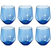 Abode Homewares by TarHong Angle Stemless Wine/Tumbler Acrylic Drinkware, Set of 6, Blue, 18 oz.