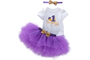 Baby Girls 1st Birthday Girl Outfit Tutu Skirt Dress Set Photography Top Romper with Bow Headband Princess Dress-up