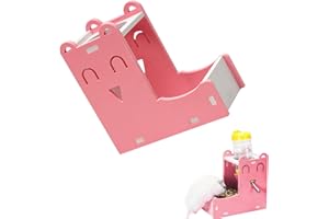 DHinkyoung 2 in 1 Hamster Automatic Water Drinker Base Small Pet Hanging Water Dispenser Holder Pet Food Container Base for Water Bottles Food Teething for Hamster Gerbil Mouse Guinea Pig (125ML)