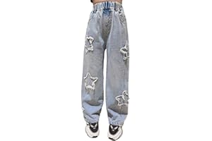 Rolanko Girls Jeans Denim Elastic Wasit Wide Leg Baggy Pants Kids Clothes 4-14 Years