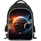 AnySmic Solar System Planets Stars Space Kids Backpack, Galaxy School Bookbag for Boys and Girls, Polyester, 17 Inches Back Pack, Giftable, Bottle Holders, Tablet Compartment