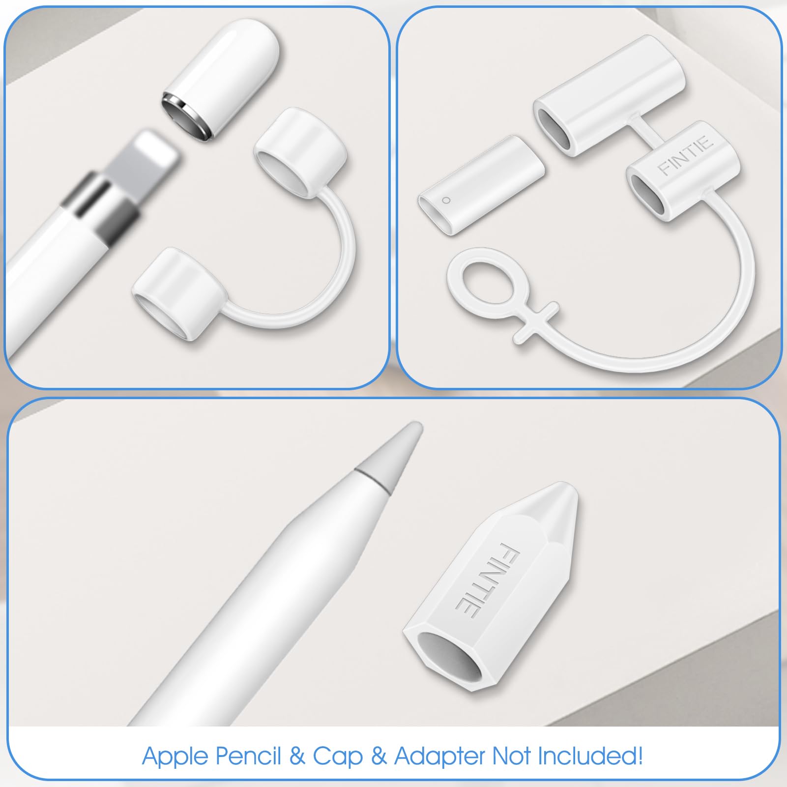 3 Pieces Silicone Bundle Compatible with Apple Pencil 1st Generation, Soft Protective Cover Accessories Pencil Cap Holder with Nib Cover, Cable Adapter Tether, White