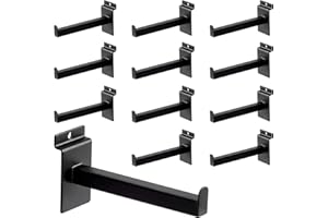 WETOECOTEC 6 Inch Square Tubing Slatwall Shelf Bracket , Heavy Duty Slat Wall Floating Shelf Bracket with Lip, Slatwall Accessories for Retail Display,Garage (12Pcs, Black)