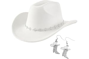 FSLLZCJY Cowboy Hats for Women with Boots Earrings - Western Cowgirl Hat Rhinestone Wide Brim Cow Girl Hat Rodeo Outfit for Women