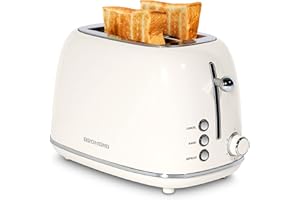 REDMOND 2 Slice Toaster, Retro Stainless Steel with Bagel, Cancel, Defrost Function and 6 Bread Shade Settings, Extra Wide Sl