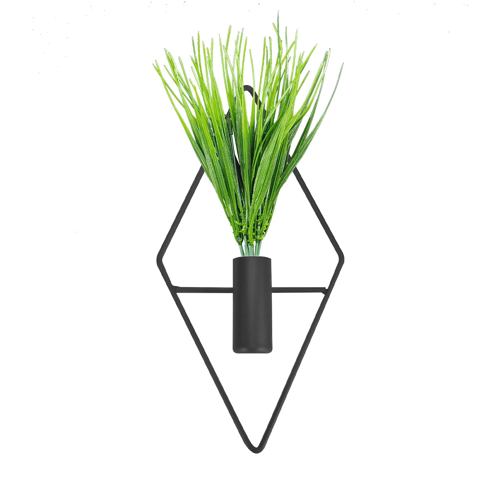 Thatyro Triangle and Rhombus Shapes Metal Hanging Planters Vase with Artificial Aquatic Plants Geometric Wall Decor Indoor Plants Holder for Home Living Room Porch Office (1PCS, Black)