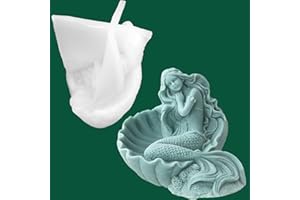 LSLEVA 3D Mermaid Seashell Shape Silicone Candle Molds, Sexy Woman Body Candle Mold for Candle Making Resin Soap Casting, Marine Theme Molds for Gift Craft Supplies Home Decor, 5.35"