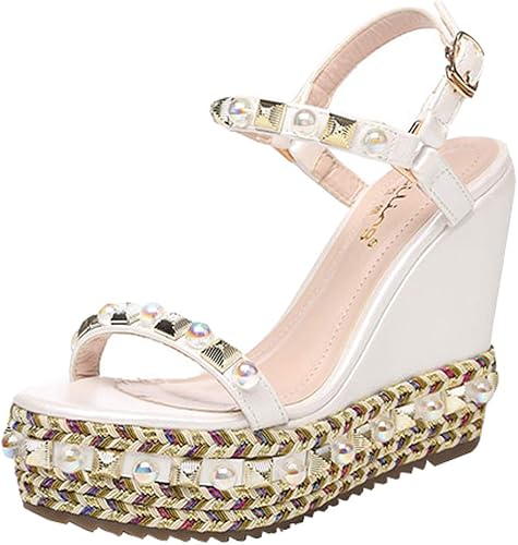 Amazon Yorkfine ウェッジソール サンダル レディース ヒール約11 5cm 厚底サンダル ハイヒール ボヘミアン風 リラックス トレンド サンダル レディース 厚底 コンフォート ストラップサンダル カジュアル 歩きやすい 白 シルバー シルバー 22 5cm Yorkfine