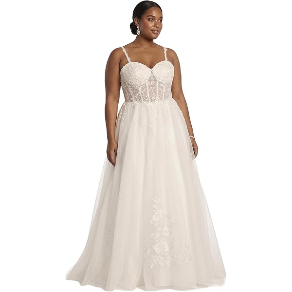 David's Bridal Lace Applique and Tulle Illusion Corset Ball Gown, Women's  Size 0, Soft White at Amazon Women's Clothing store