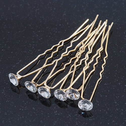 Bridal/ Wedding/ Prom/ Party Set Of 6 Gold Plated Crystal Bead Hair Pins