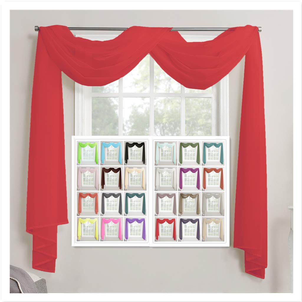 Megachest TAILORED VOILE WINDOW SCARF PELMET (red, 56"X197"X1 Panel)