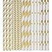 Outee 125 PCS Gold and White Paper Straws with Star Strip Dot Wave Pattern for Party