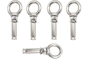 Preamer 304 Stainless Steel Expansion Bolt Anchor and Nut Eyebolt Ring, M10 x70MM/ 2.75" Heavy Duty Expansion Concrete Wall Anchors Eyebolts, 5PCS,Capacity 660lbs/300KG (M10x70mm)