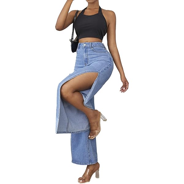 パンツ Andequal back slit curve denim pants M back slit curve denim pants – andequal