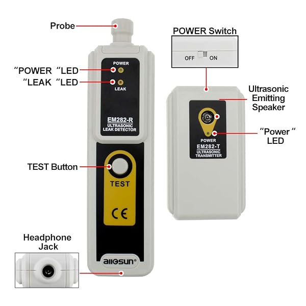 ALLOSUN ULTRASONIC LEAK DETECTOR 40KHZ±2KHZ, LEAK TESTER TRANSMITTER WITH HEADPHONE (EM282)