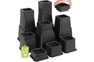 YOOKWUTAR 28 PCS Bed Risers 12 Inch Heavy Duty, Adjustable Furniture Risers up to 12 Inch Lift 12 Heights Options 1, 2, 3, 4, 5, 6, 7, 8, 9, 10, 11, 12 Inch for Couch, Sofa, Table Bed Frame Legs Dorm, Black