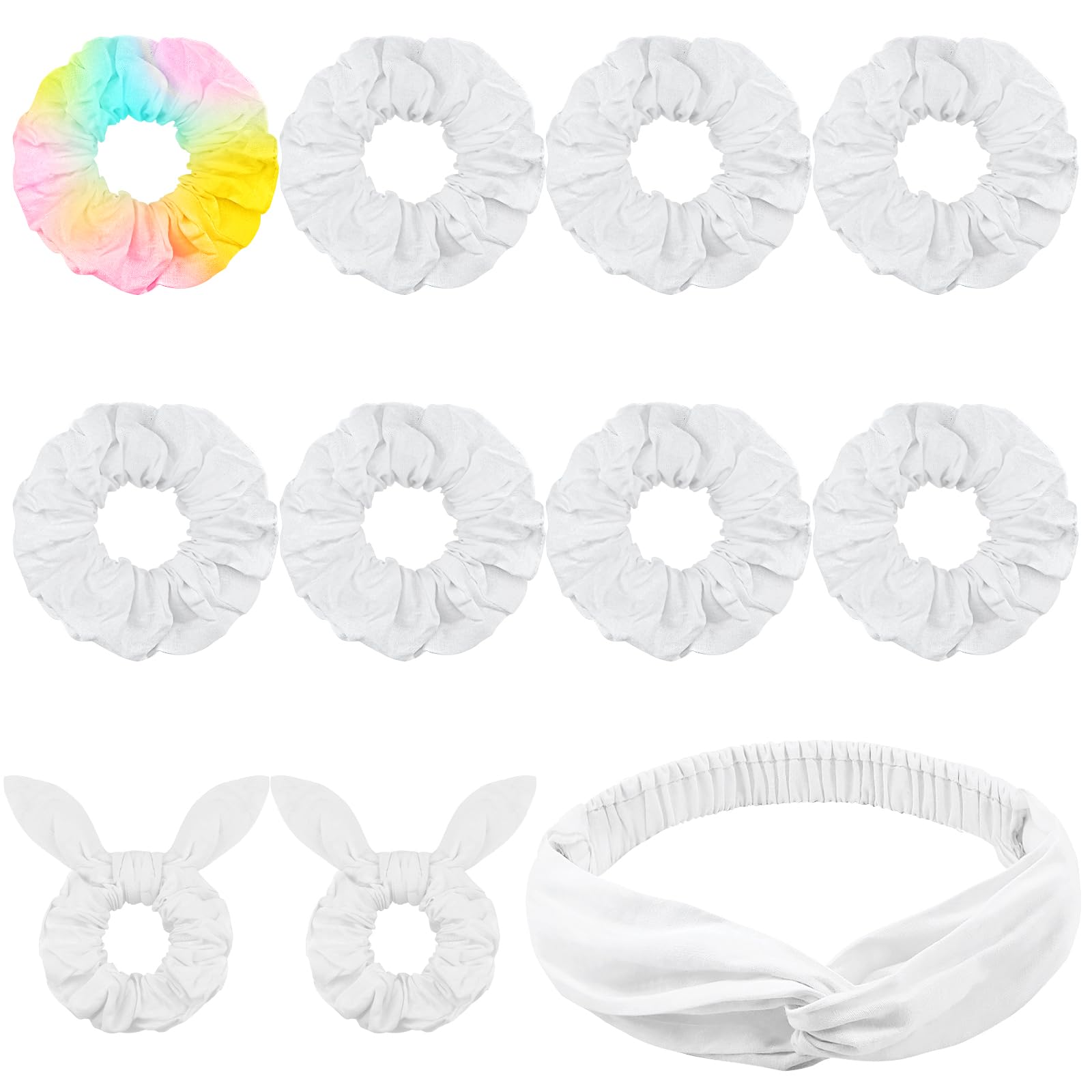 Kavya White Scrunchies for Tie Dye, Scrunchies for Girls 99% Cotton DIY Scrunchy Elastic Hair Bobbles Soft Ponytail Holders Hair Accessories for Girls Women 11 Pcs